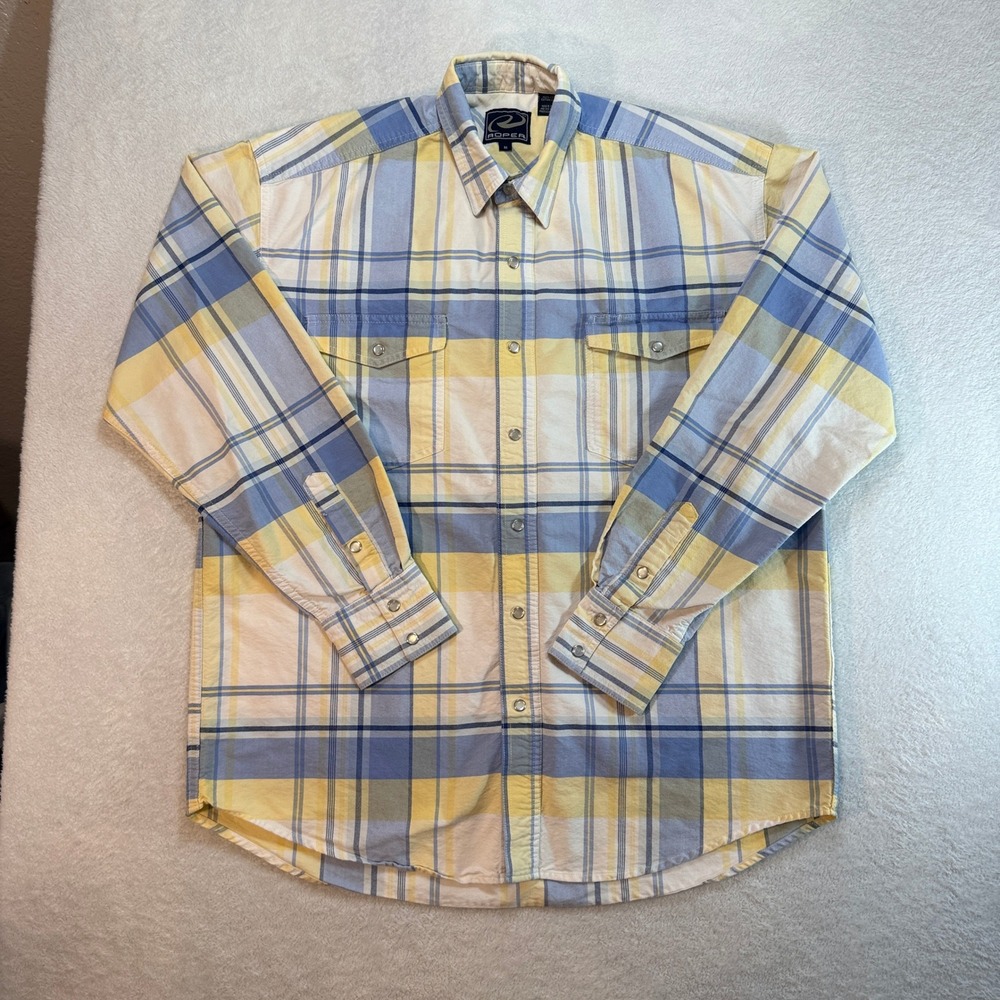 Roper Mens Blue Yellow Plaid Pearl Snap Western Shirt Cotton 301-278-309YE M